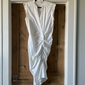 Veronica Beard Ruched Shirt Dress Womens Size 8 Cotton Midi contemporary White